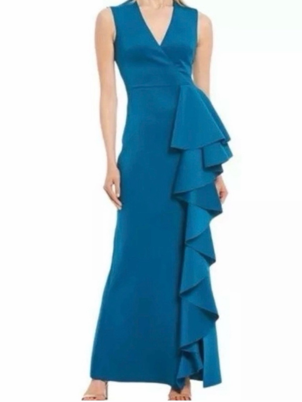 Eliza J Faux Wrap Ruffle Front Maxi Gown